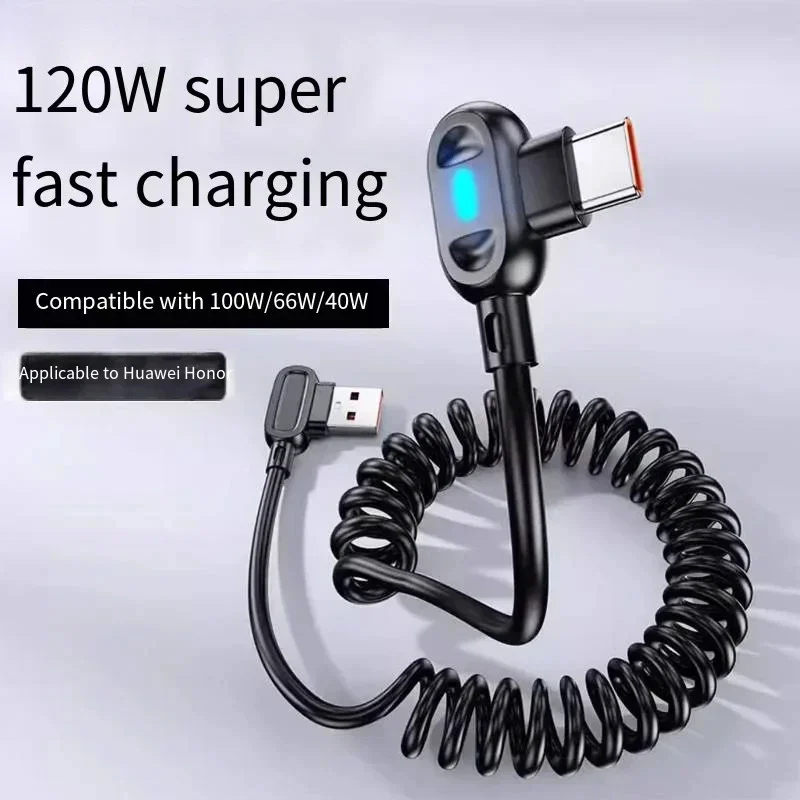 6A Dual Bend Spring Fast Charging Cable USB C Super Speed Data Line for Android iPhone Compatible 120W Flash Charge