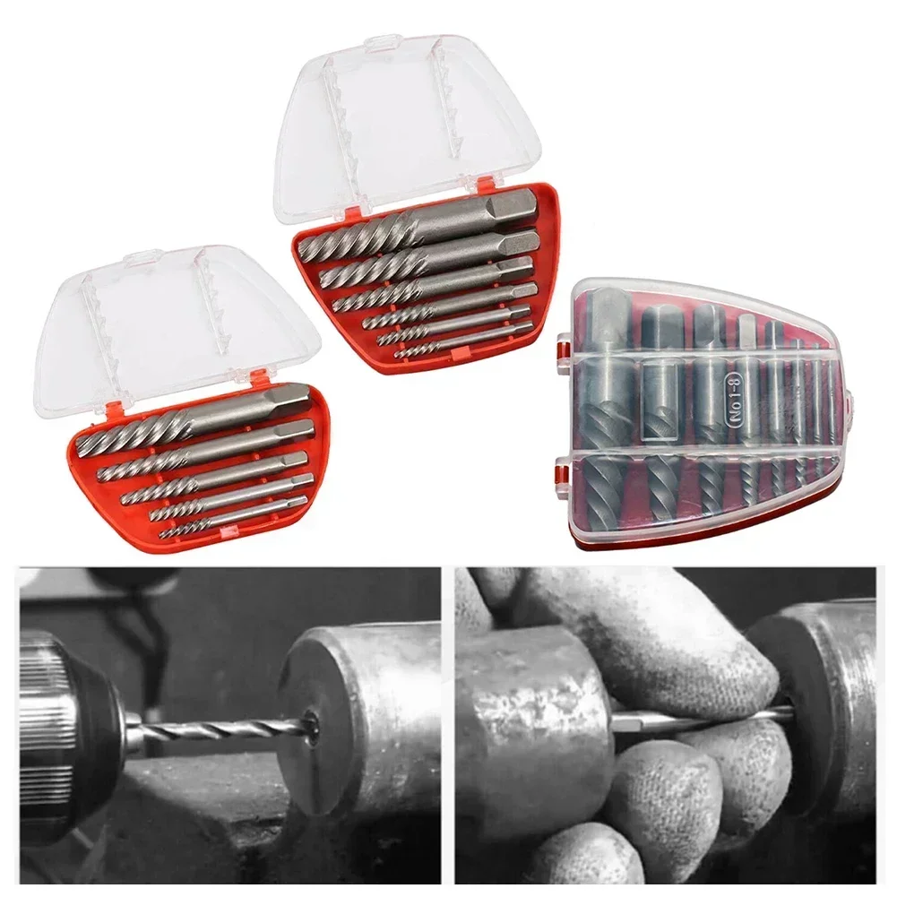 5/6/8Pcs Screw Extractor Metal Drill Bit Set Damaged Screws Remover Extractor Woodworking Tools Broken Bolt Water Pipe Extractor