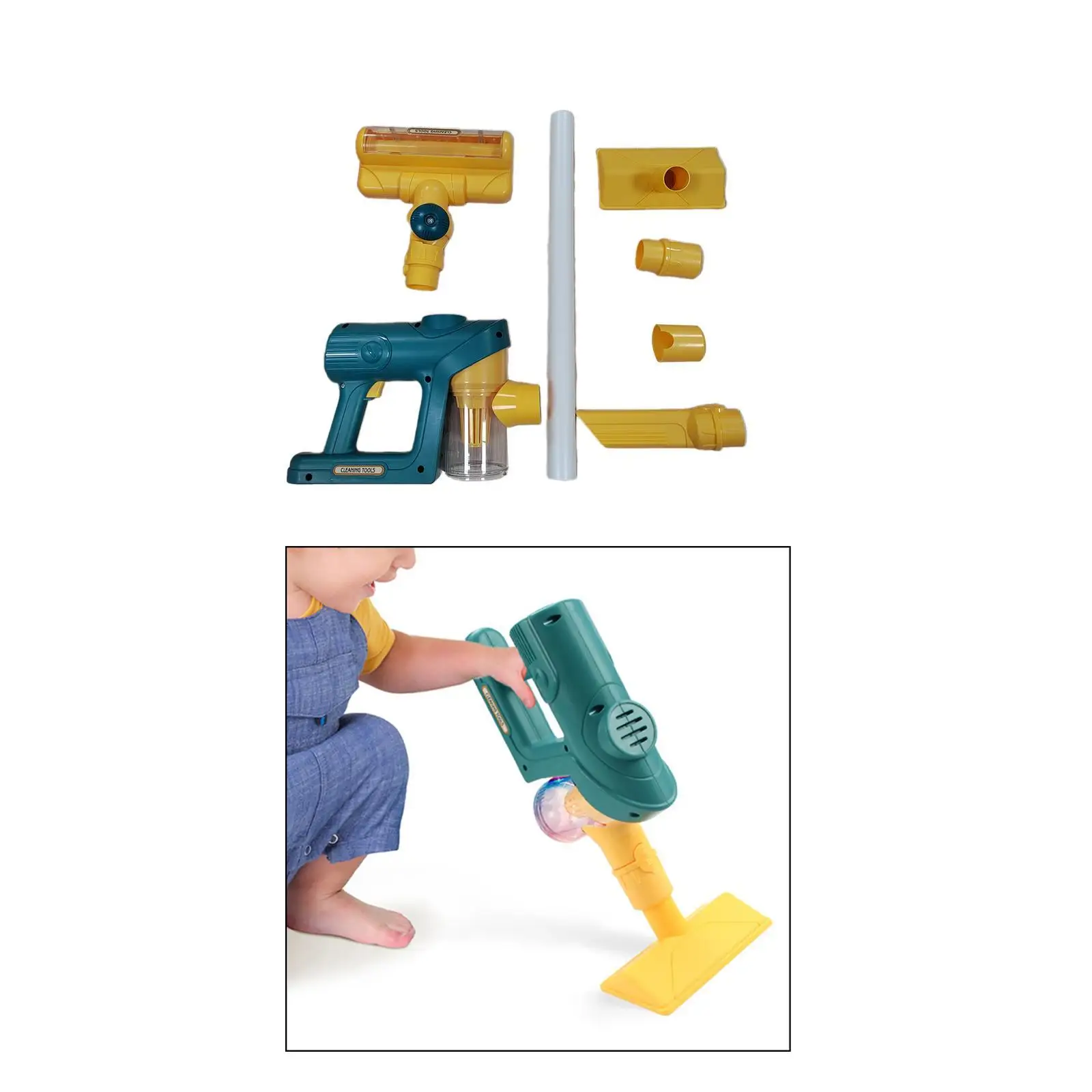 Crianças aspirador de pó diversão crianças brinquedos de limpeza conjunto para crianças de 3 anos ou mais do bebê verde