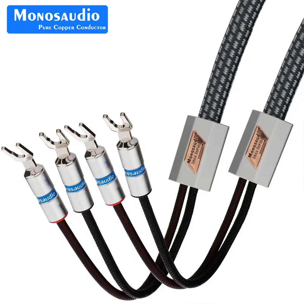 Monosaudio S802S6R HiFi Audiophile Speaker Cable 5N OFC Copper Audio Speaker Cable with Rhodium Plated Connector Plugs