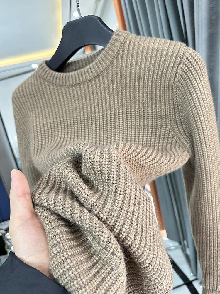 

Мягкий свободный мужской вязаный свитер с круглым вырезом, утепленный, комфортный, винтажный, в стиле lazy, для зимы, повседневная мода