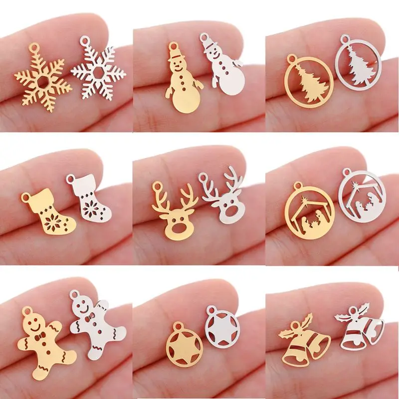 20pcs Stainless Steel Cute Snowman Charm Christmas Pendants Hollowed Out Handmade Earrings Bracelet Necklace Jewelry Findings