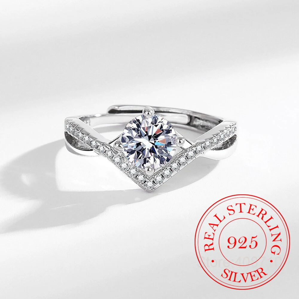 

Ювелирные изделия из стерлингового серебра 925 пробы, роскошные открытые кольца с геометрическими кристаллами 5А для женщин, украшения для свадебной вечеринки, подарок для подруги