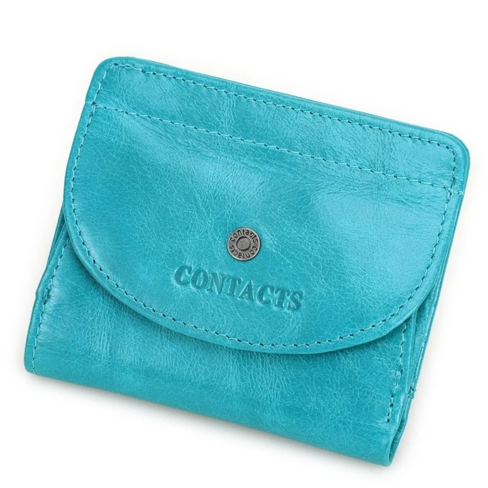 Retro Genuine Leather Purse Ultra Thin Large Capacity RFID Bank Credit Card Holder Portable Clutch Folding Coin Purse Pocket