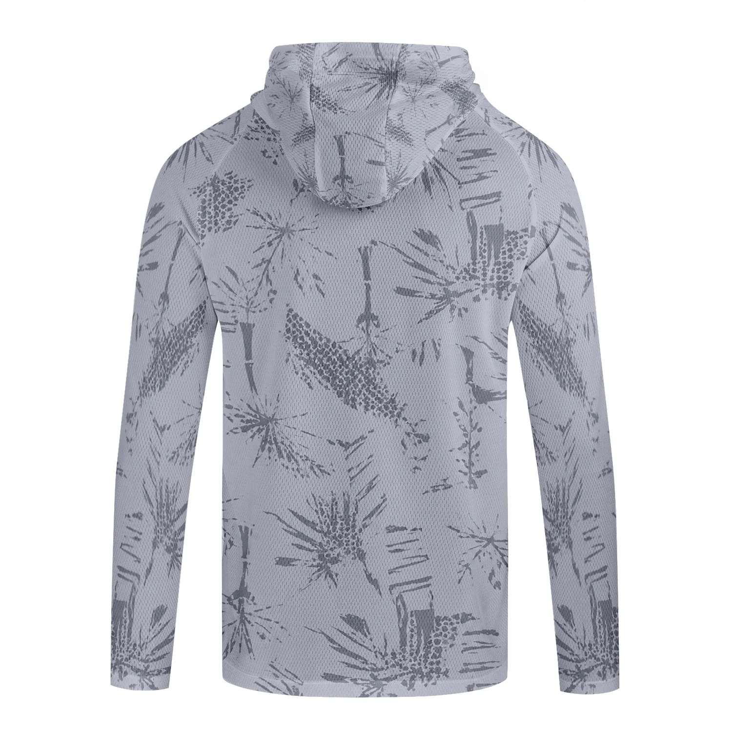 Herren Sommer UPF50+ Angel-Hoodie mit Gesichtsmaske, Reed Camo Bass-Print, schnelltrocknend, atmungsaktiv, leicht, langärmeliges Angelhemd – Detail 15