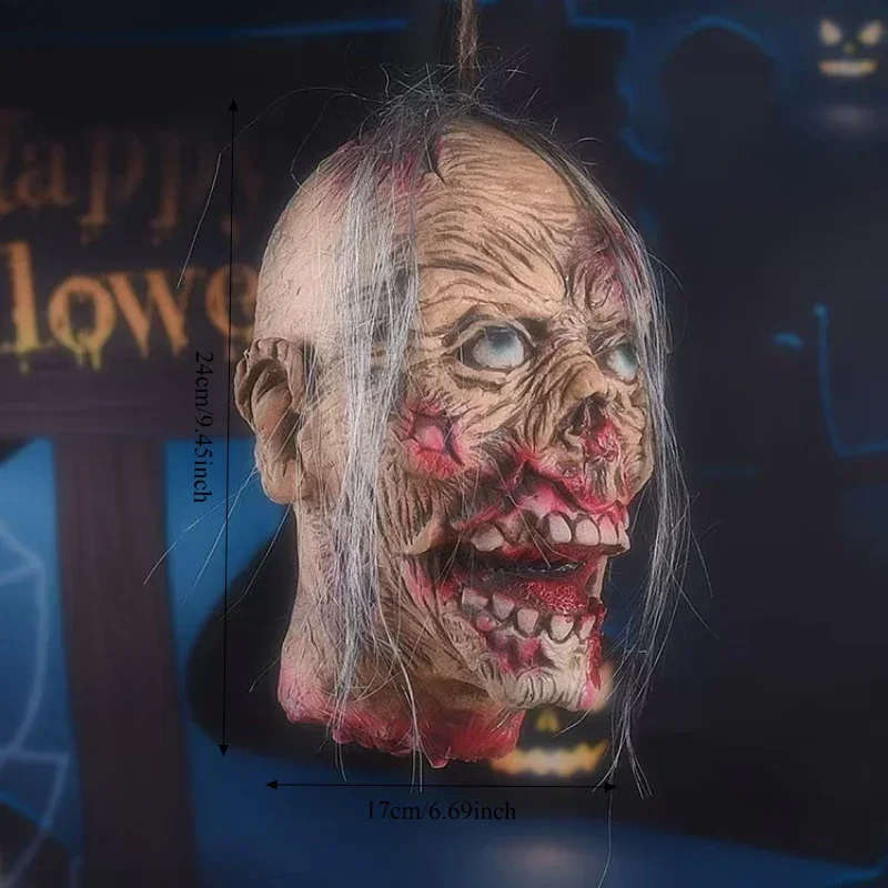 1PC Halloween Dummy Corpse Head Haunted House Secret Room Escapes Terror Decapitation Zombie Dry Corpse Ghost Head Hanging Prop