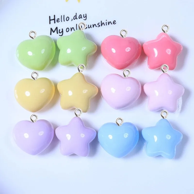 10 pièces de pendentifs en résine colorés en forme d'étoile et de cœur, accessoires mignons pour bracelets, porte-clés, vêtements pour enfants, boucles d'oreilles et fabrication de bijoux