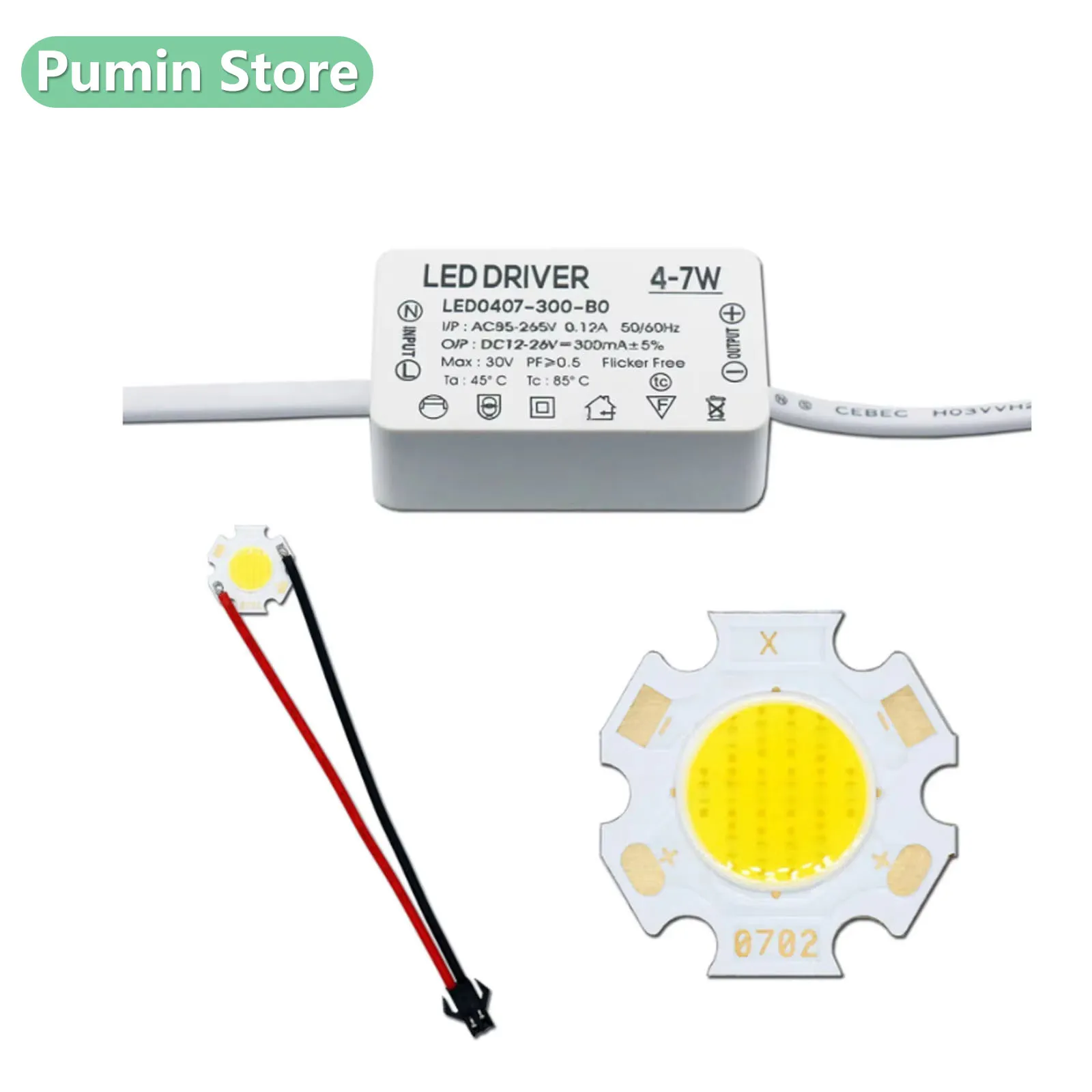 

10 Set LED Driver+Bridgelux Lamp Bead Chip AC85-265V 3W 5W 7W 10W 300mA Bulb Welding kit for LED Downlight Spot DIY