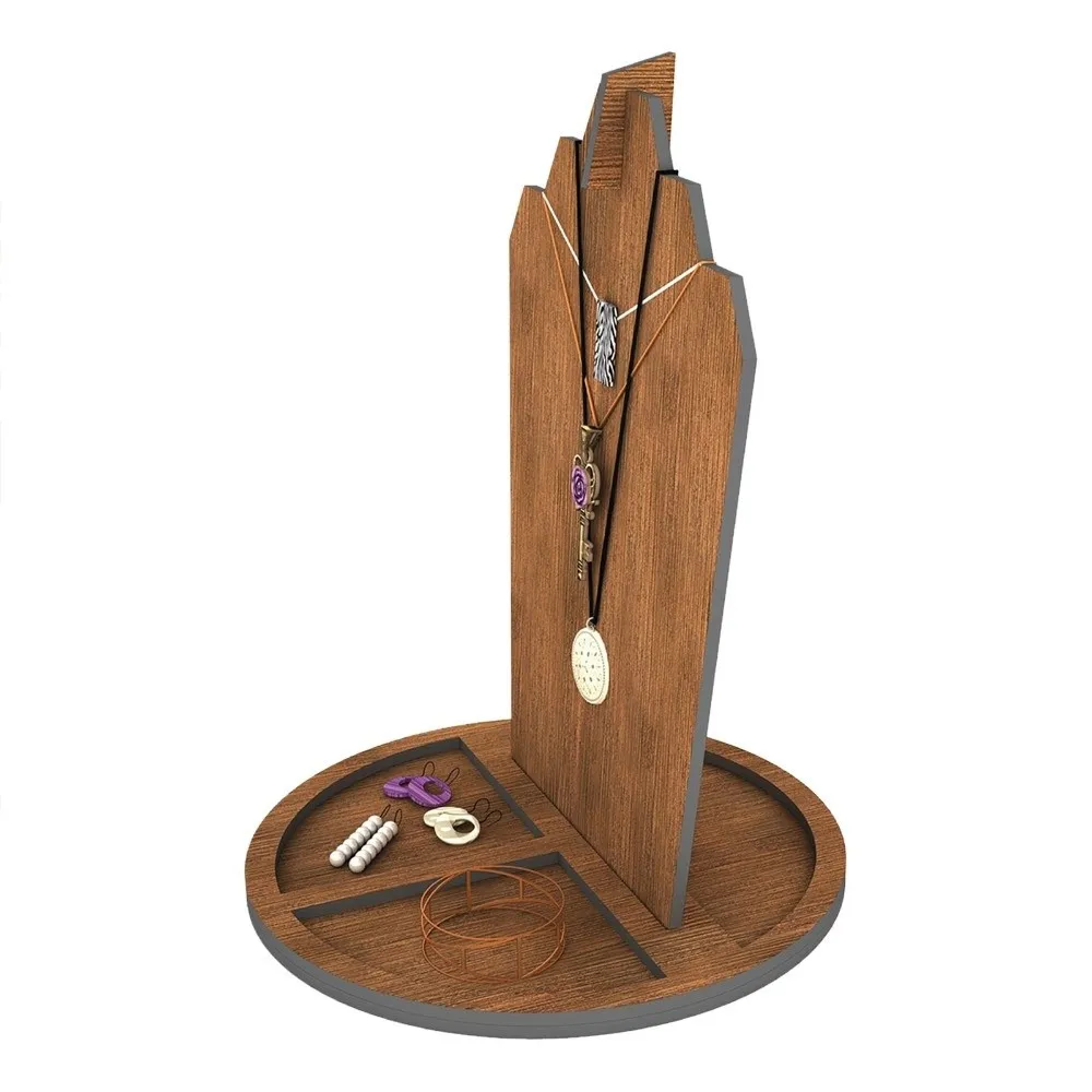 

Wooden Flame Shape Necklace Display Board Stable Vintage Pendant Organizer Shelf Simple Jewelry Necklace Display Stand