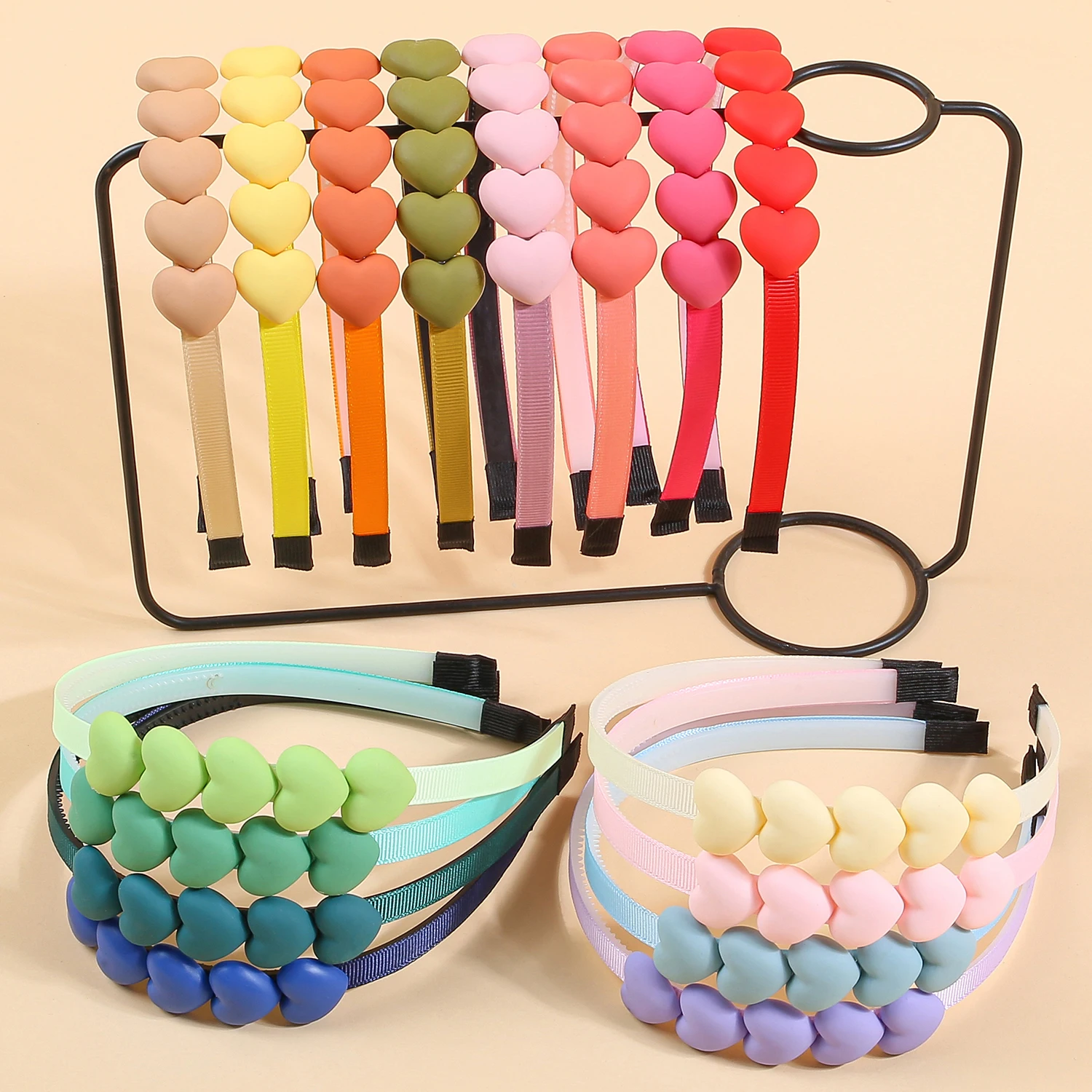 

4/16pcs Solid Color Frosted Heart Shaped headband For Girls Cute Sweety Fashion Headwear For Kids Women Daily Hair Accessories