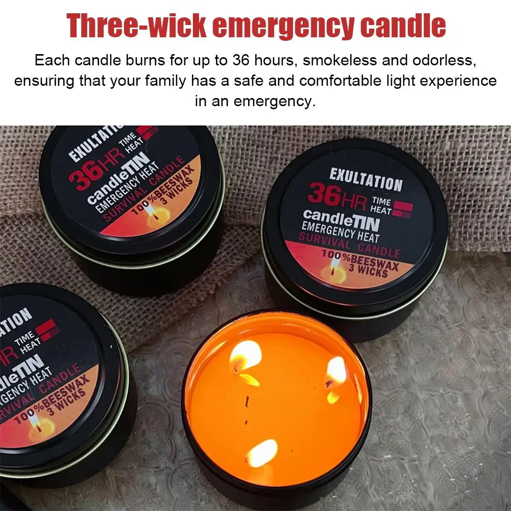 36 Hour Lasting Emergency Candle 3 Wick Long Lasting Beeswax Survival Candle with Aroma for Home Camping Hiking