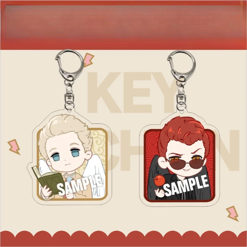 Good Omens Crowley Aziraphale Popular Film and Television Peripheral Transparent Acrylic Keychain Backpack Pendant Student Gifts