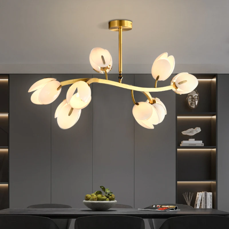 Brass tulip restaurant pendant light minimalist flower bud entrance foyer restaurant light Italian minimalist bedroom designer