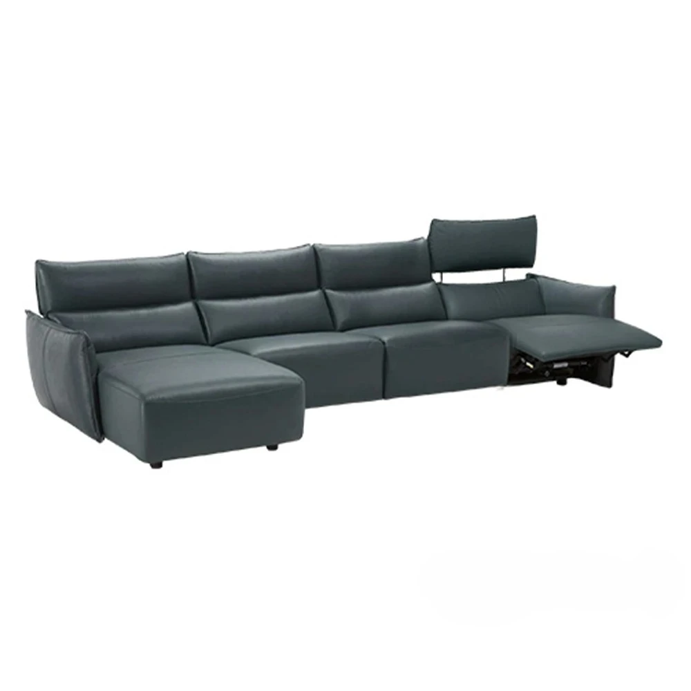 Dual Motor Power Reclining Genuine Leather Sectional Sofa with Adjustable Headrests, L-Shaped Corner Couch with Chaise Lounge