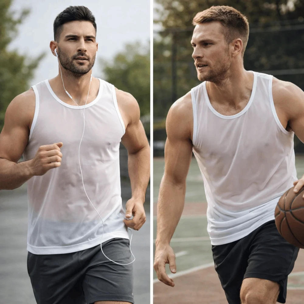 Stretchy Breathable Mesh Tank Hollow Out Pattern Fishnet Texture Fishnet Top See Through Design Training Vest Fitness Sessions
