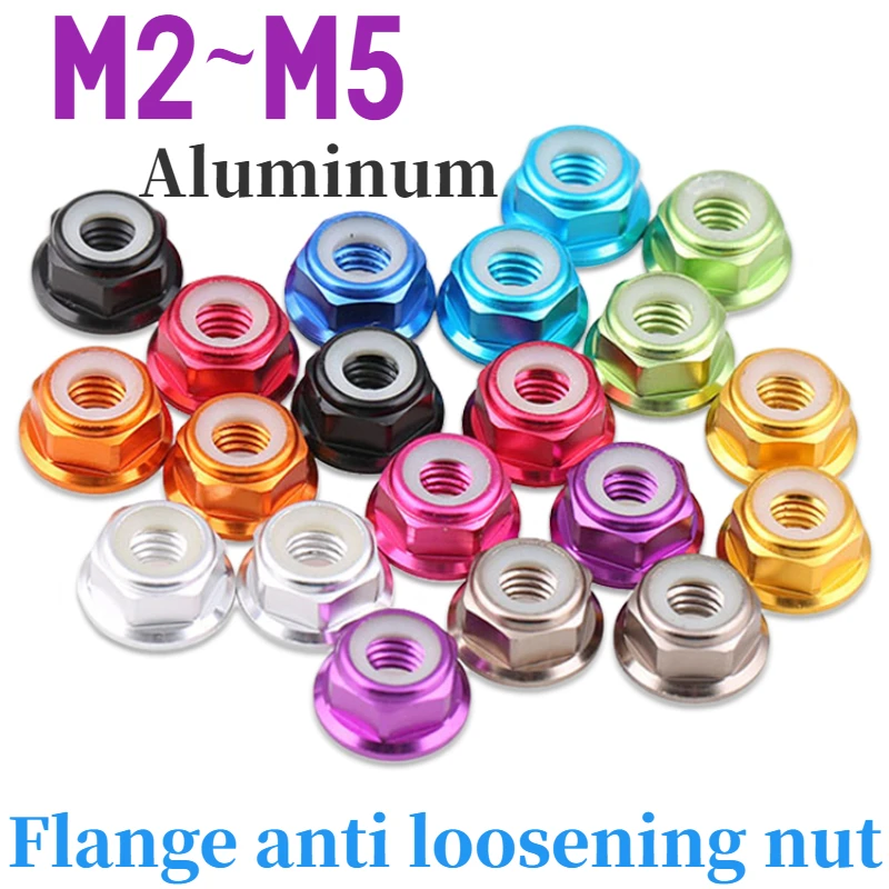 M2 M3 M4 M5 M6 Colored Aluminum Alloy Flange Nut, Nylon Insert Lock Nut, Self-Locking Nut, Nylon Rivet Nut