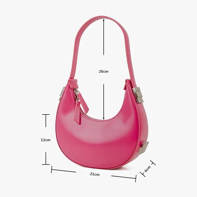 Donna-in Trendy Color Hot Pink Cowhide Leather Crescent Half Moon Clutch Handbag Women Underarm Shoulder Bag Design Fashion 2023