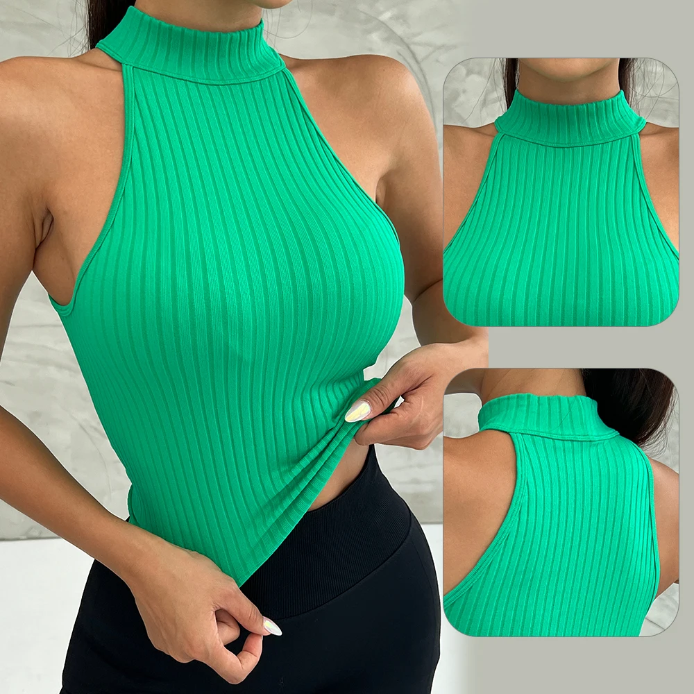 Women Yoga Vest Gym Sports Seamless Fitness Rib-Knit Running Breathable sexy Vest Workout Bra Tank Top Female Without Pad