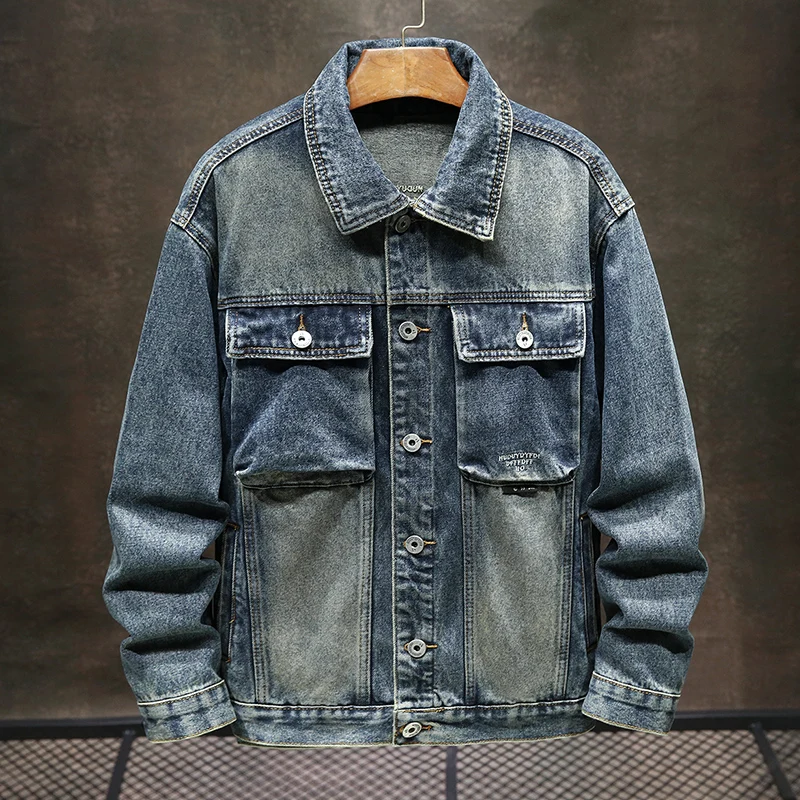 Trendy Classic Denim Jacket Men's Autumn 2024 New Polo Collar Trendy Brand Retro Japanese Washed Coat