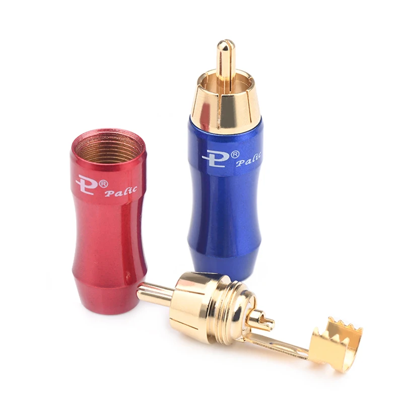 Conector macho Hifi para Audiao RCA Cale, chapado en oro, rojo y azul, 4 piezas