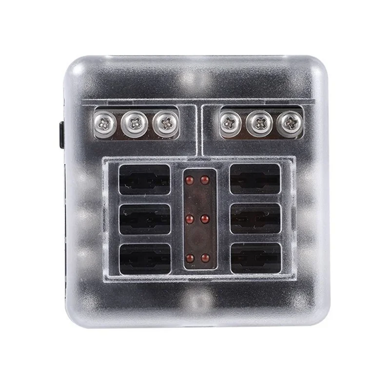 Bloco de fusíveis impermeável com indicador LED, caixa de fusíveis marinhos negativos para carro, barco, RV, caminhão, 6 Way, DC 12-24V