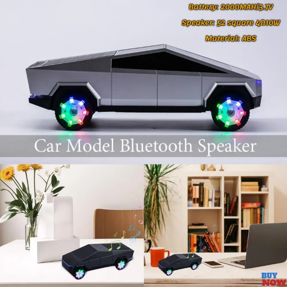 AN-A7 TeslaCybertruck Car Model Wireless Blue-tooth Speaker Stereo Sound Bass Woofer Hifi Music Active BT Gift Car Model Speaker