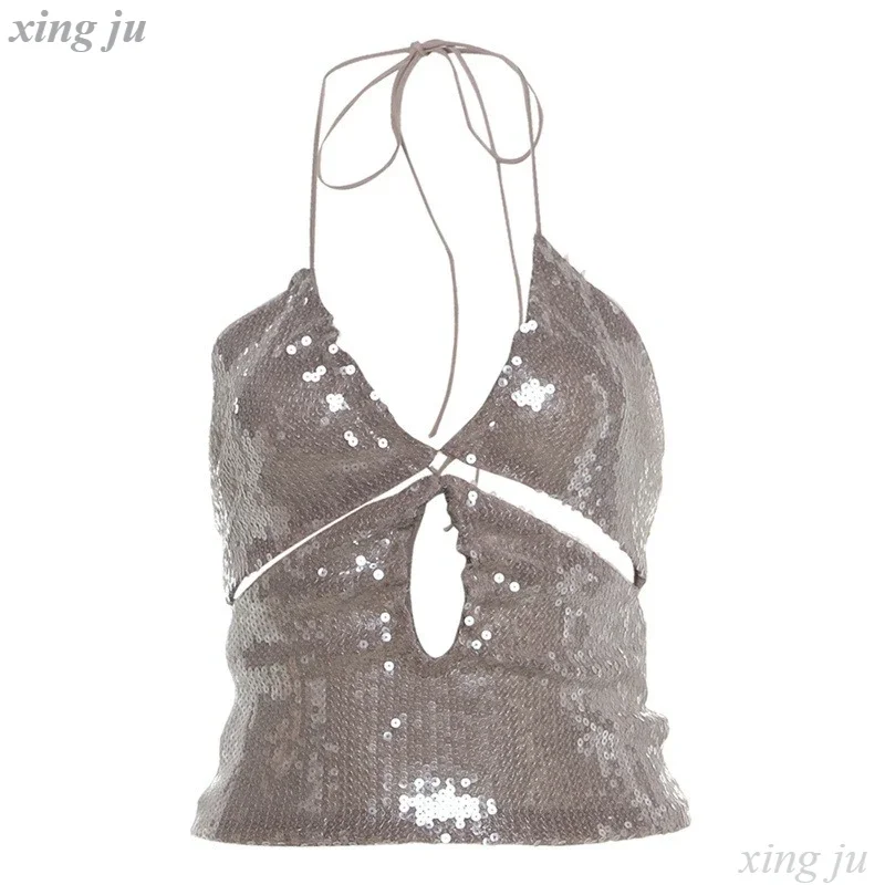 Ropa para el escenario de cantante Kpop, concierto coreano, chaleco Sexy con lentejuelas ahuecadas, Tops cortos, disfraces de Cosplay para mujer