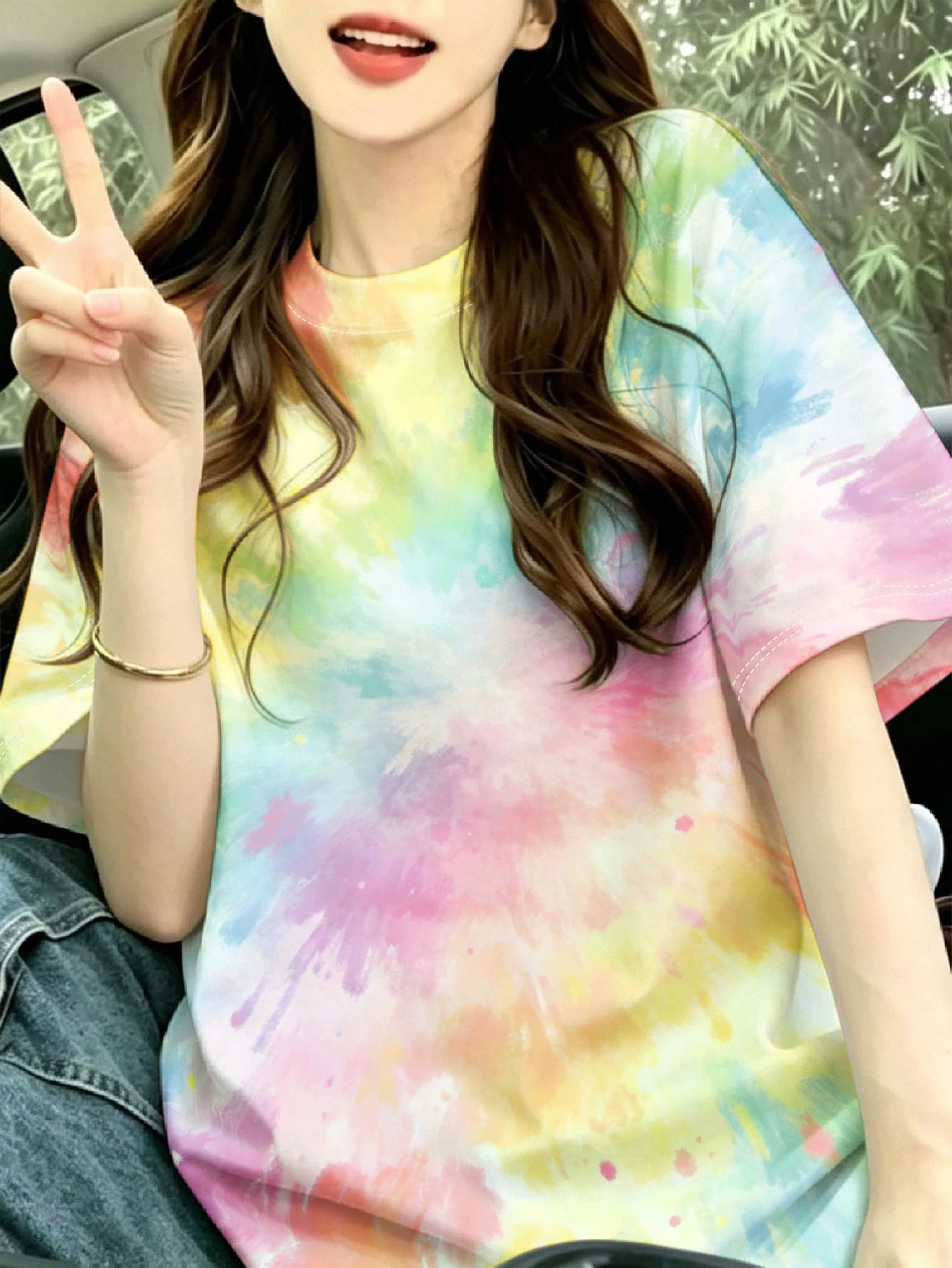 2026 Summer Hot Fashion Trend Digital Printed Tie-Dye T-Shirt for Women and Children, Personalized Casual Loose Sports Shirt
