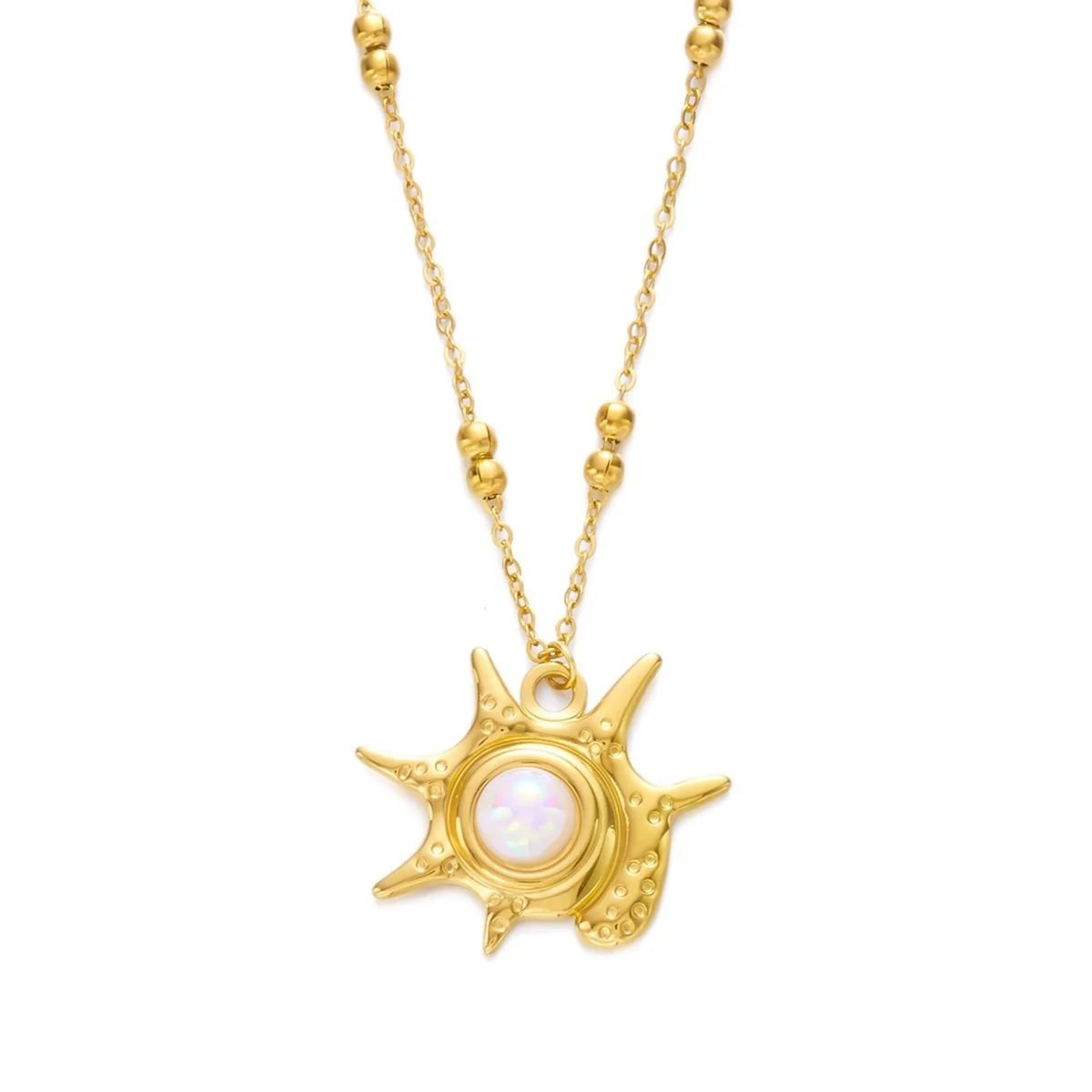 Edelstahl Intarsien Imitation Perle Sonne Anhänger Halskette Für Frauen Männer Retro Unregelmäßige Metall Sonne Blume Kette Choker Schmuck