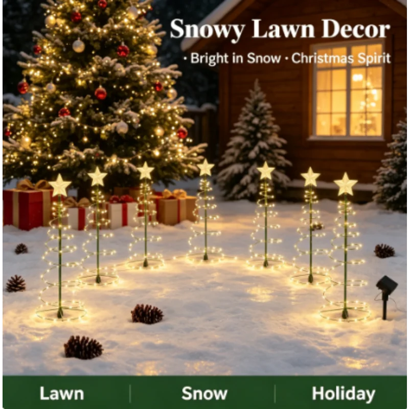 Solar Christmas Tree LED String Lights, Star Ground Lamp for Outdoor Garden Lawn Pathway Yard Patio Holiday Home Decoration