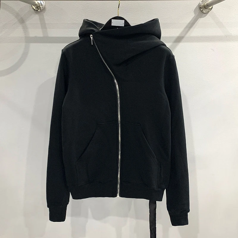 Autumn Zipper Design Black Hoodies Men's Women's Sportswear Jacket American Rock Hip Hop Street Wear Elastic Knitted Coats