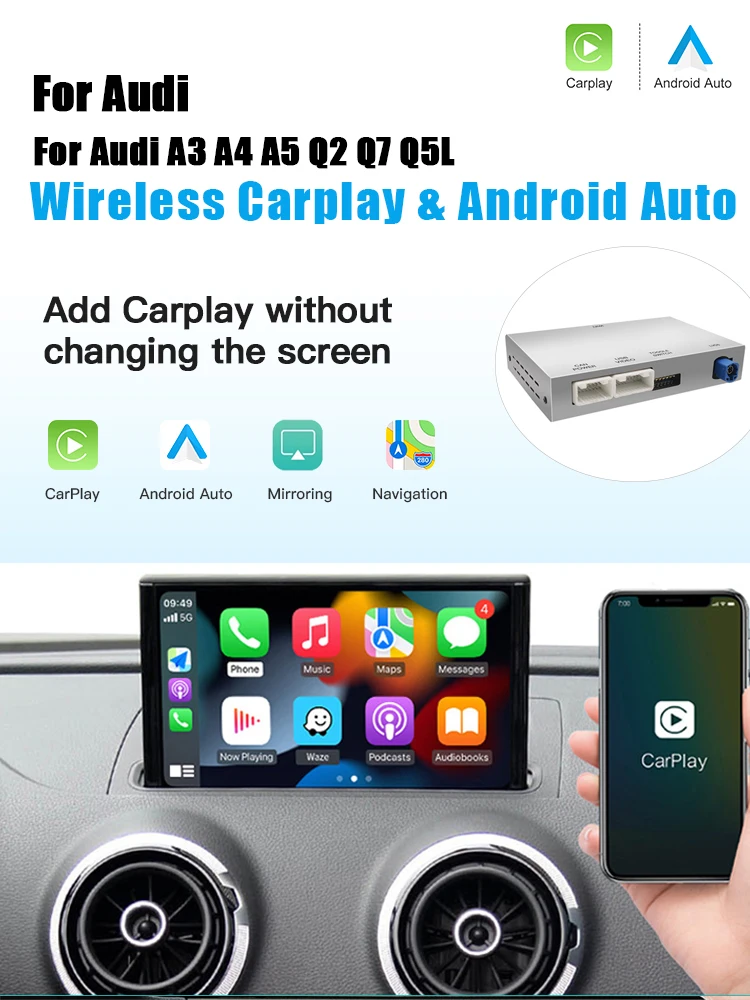 Kabelloses Apple CarPlay Android Auto-Schnittstellenmodul für Audi A3 8P 8V A4 B9 A5 Q2 Q7 Q5L USB AirPlay Mirror Link Multimedia Unterstützt Aftermarket- und OEM-Kameras