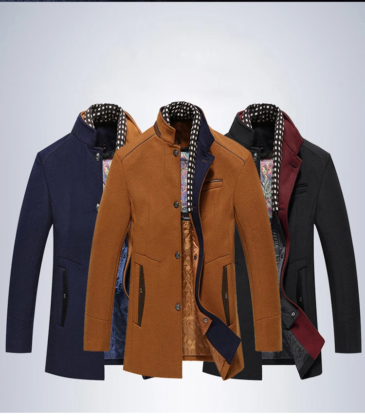 

Мужской шерстяной плащ премиум-класса средней длины с зубчатыми лацканами, тяжелый плащ средней длины, деловая верхняя одежда, пальто