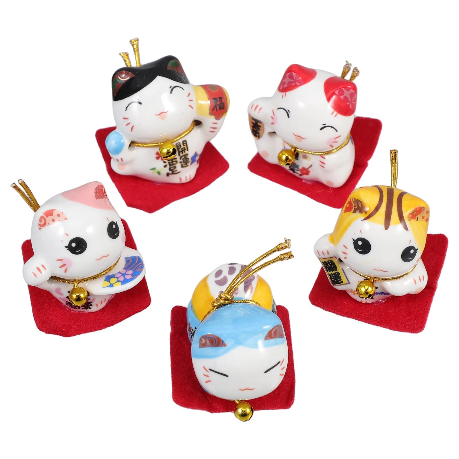 

5Pcs Mini Ceramic Cat Good Luck Statues Dashboard Decoration Car Accessories Interior Aesthetic Vehicle Charm Ornament