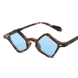 Unique Small Sunglasses Women Vintage Rhombus Irregular Brand Designer Plastic Goggle Sunglasses Ladies Leopard Blue Eyewear