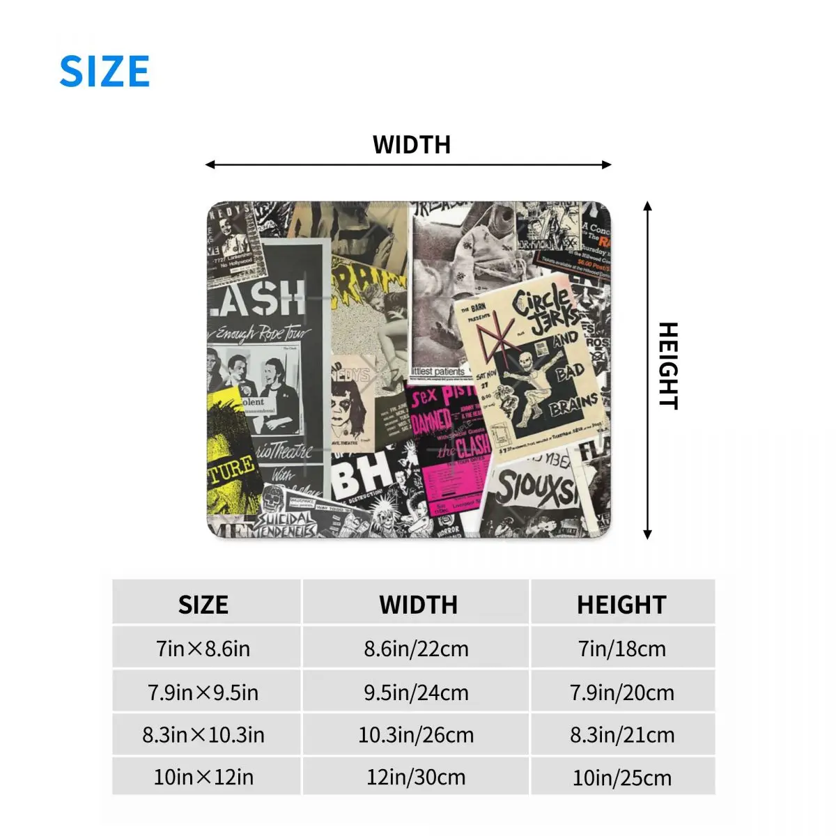 Punk Rock Music Flyers Colagem Almofadas de teclado de borracha