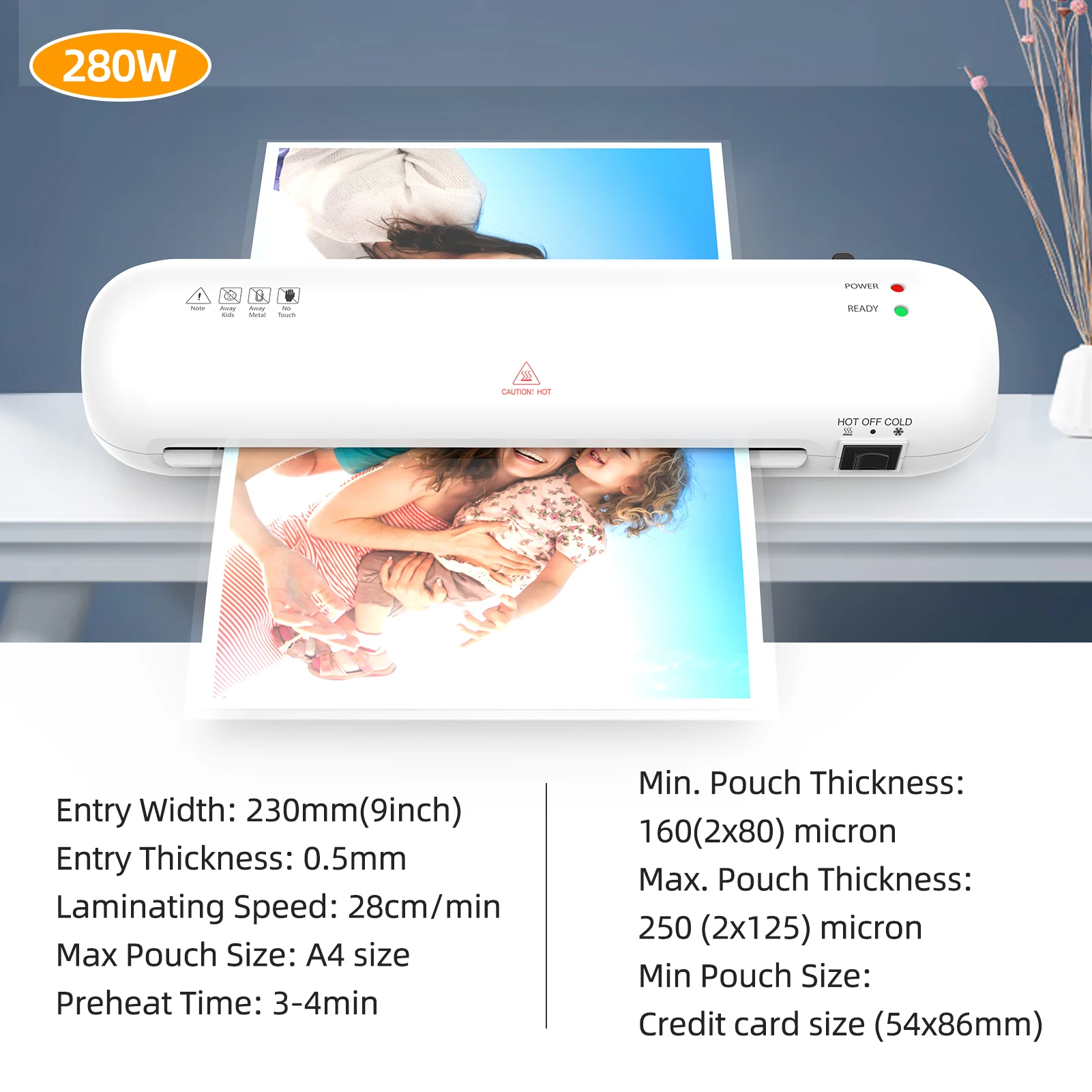 آلة تصفيح سطح المكتب مجموعة التصفيح الساخن والبارد 2 نظام البكرة الأسطوانية 9 بوصة أقصى عرض ل A4 230 مللي متر الترقق الحقائب الأبيض