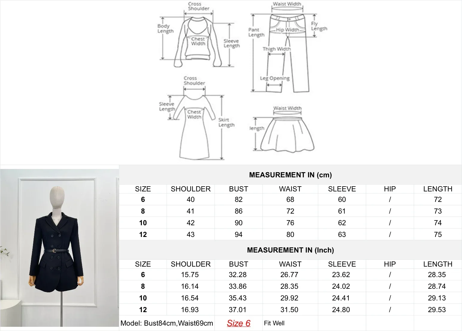 2025, nieuw ontwerp, zwarte reversjas met lange mouwen en tops