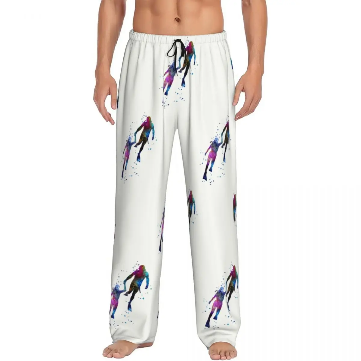 

Custom Scuba Diving Divers Couple Pajama Pants Men's Dive Lover Lounge Sleep Drawstring Sleepwear Bottoms with Pockets