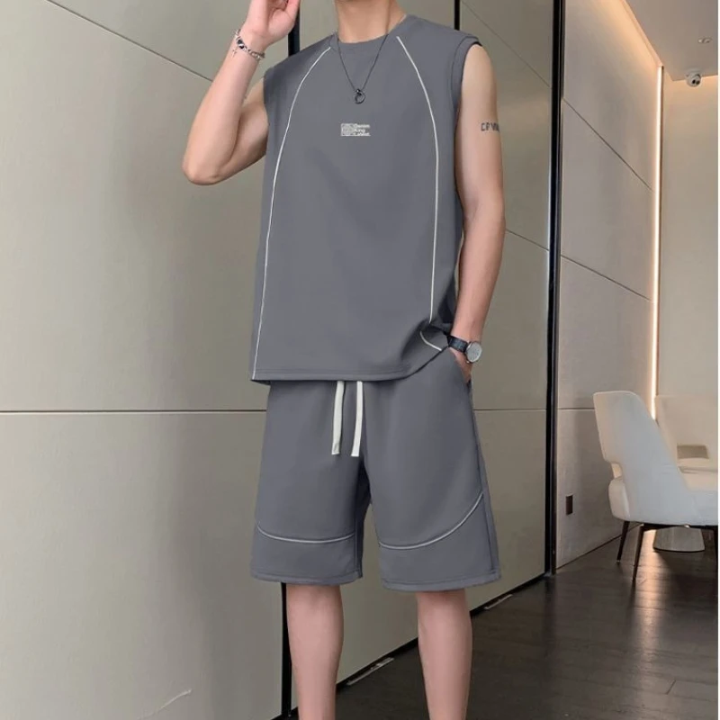 

Men's Summer Quick Dry Breathable Ice Silk Basketball Sports Suit Sleeveless Vest Two Piece Set