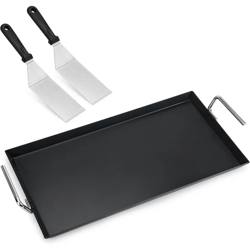

Double Burner Griddle Pan with 2 Spatulas, 20"x11" Nonstick Coating Stovetop Griddle for Gas Cooktops and Outdoor Gas/