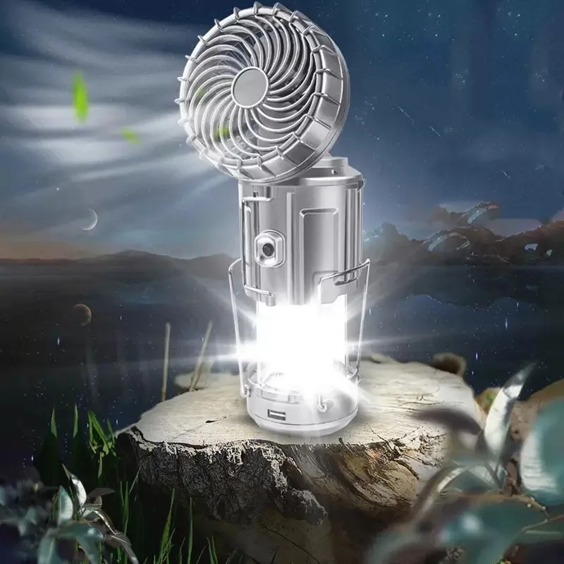 2025 New 3IN1 Upgraded Solar Fan Camping Light Multi functional Camping Hanging Light Emergency Outdoor Lighting With Battery