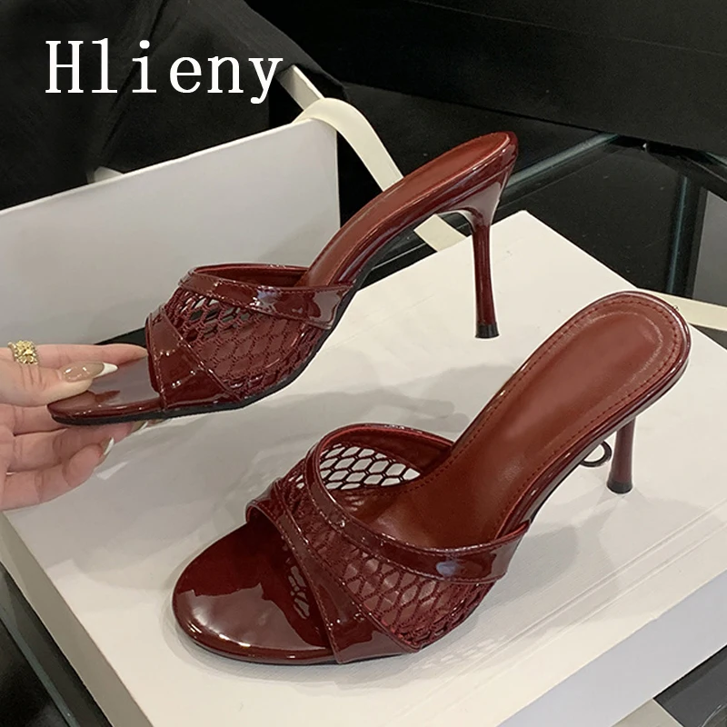 

Hlieny винно-красные модные сетчатые женские тапочки, элегантные стриптизерши на тонком высоком каблуке, пляжные женские шлепанцы, обувь Zapatos De Mujer