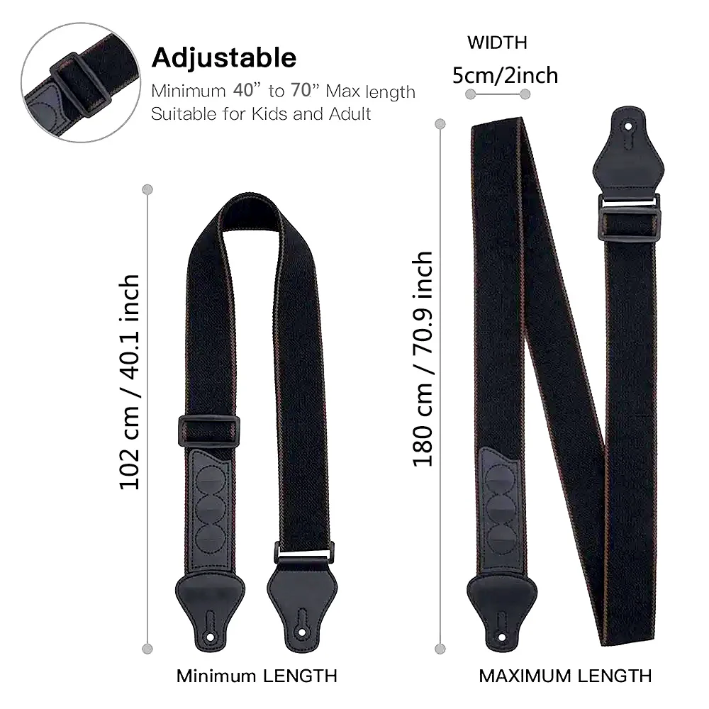 Guitar Strap Thickened and Lengthened with Adjustable Pick 108cm-180cm Suitable for Guitar Bass Electric Guitar Ukulele