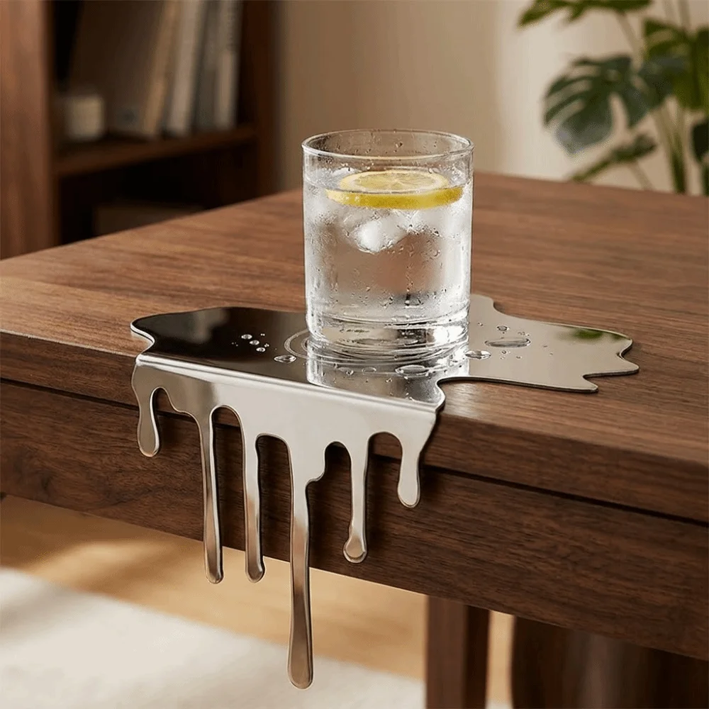 

Stainless Steel Tabletop Coffee Coaster Minimalist Mirror Finish Water Cup Mat Reflective Surface Water Droplet Decoration Study
