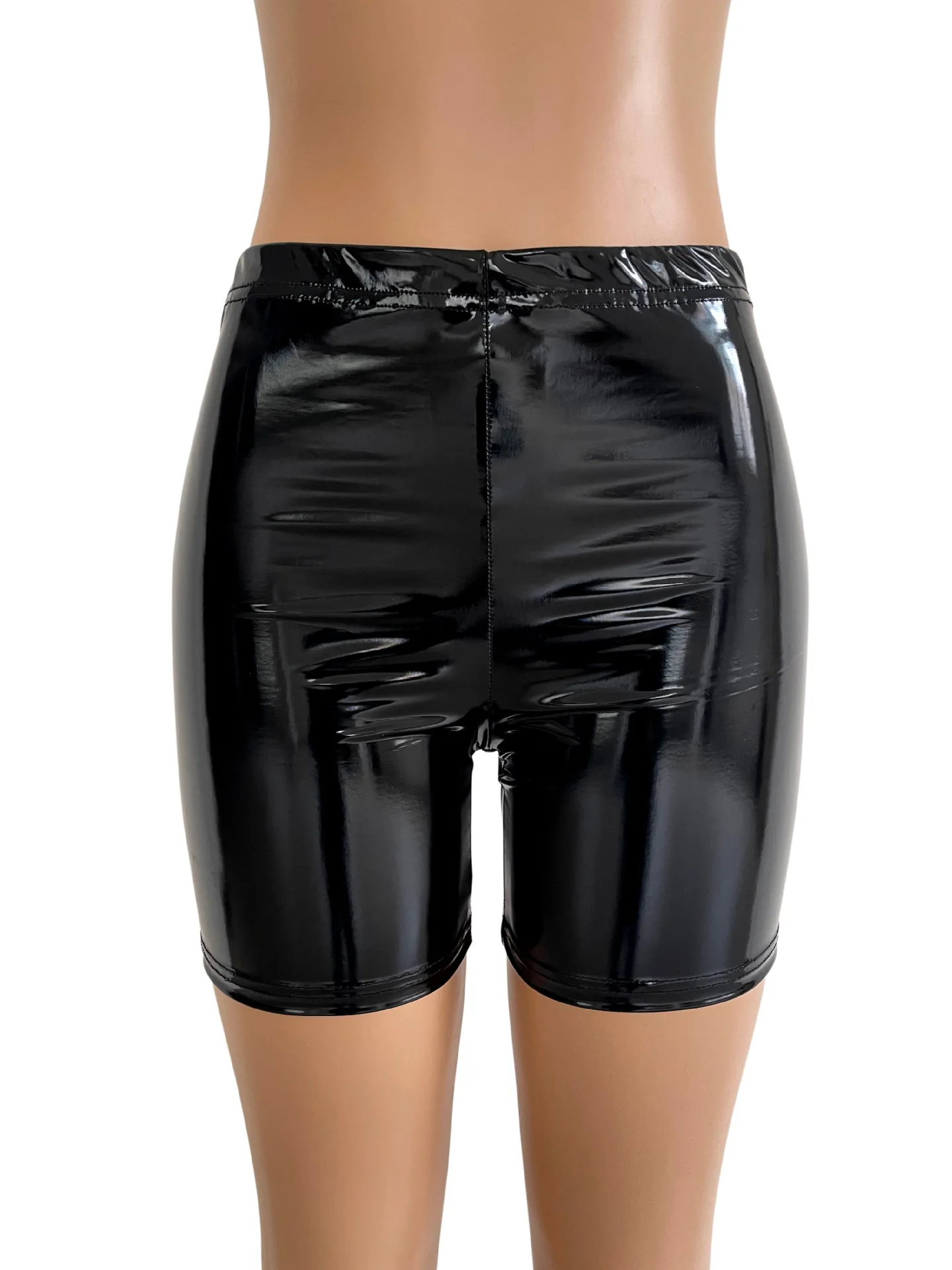 New Women's High Waisted PU Leather Skinny Black Shorts Sports Biker Shorts