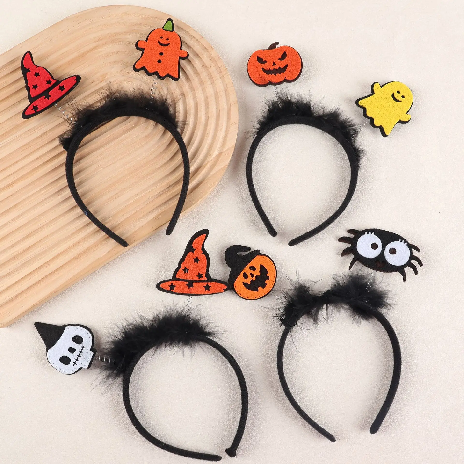1/4Pcs Halloween Gothic Creative Headband Felt Pumpkin Ghost Skeleton Witch Hat Headband Holiday Party Cosplay Funny Headwear