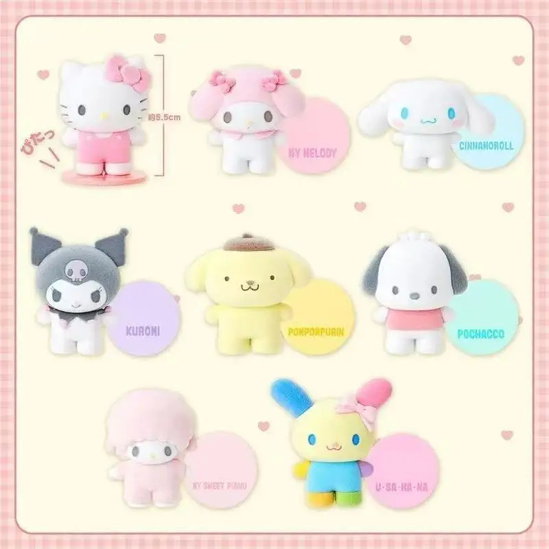 New Sanrio Flocking Magnetic Doll Modeling Ornament Kitty Melody Kuromi Usahana Dopamine Plaid Anime Custom Model Toy Kids Gift