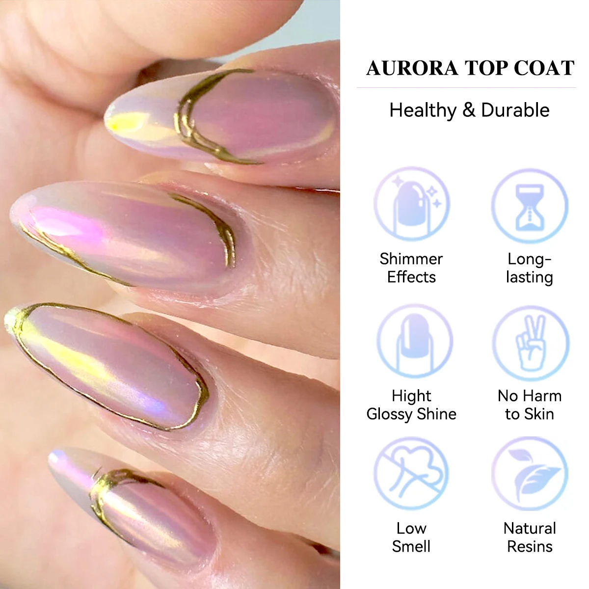 Vendeeni OEM marque privée logo de la marque beauté Aurora couche de finition Gel UV coloré paillettes Art ongles 15ml couche de finition Aurora Gel couche de finition