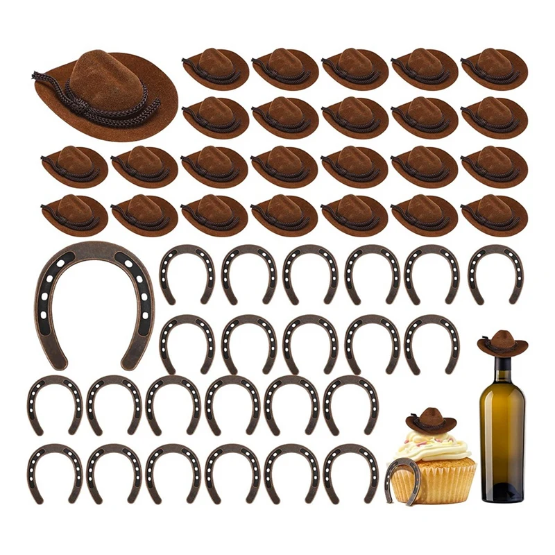 48 Pieces Western Cowboydecoration Set For Crafts, Horse Shoe Decoration Western Wedding Decoration Vintage Ornaments Kit